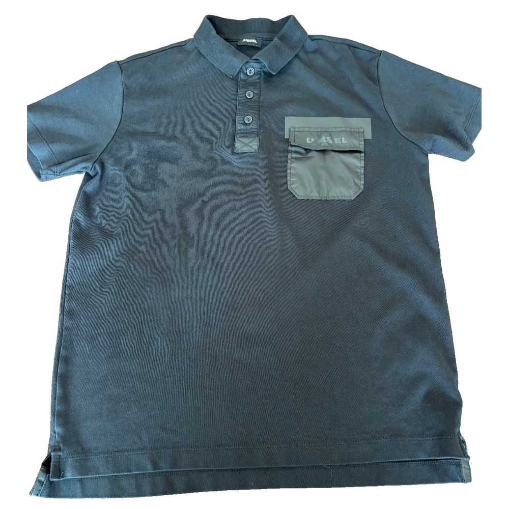 Diesel Men's Black Polo T-Shirt Size Medium golf pocket logo collar short sleeve